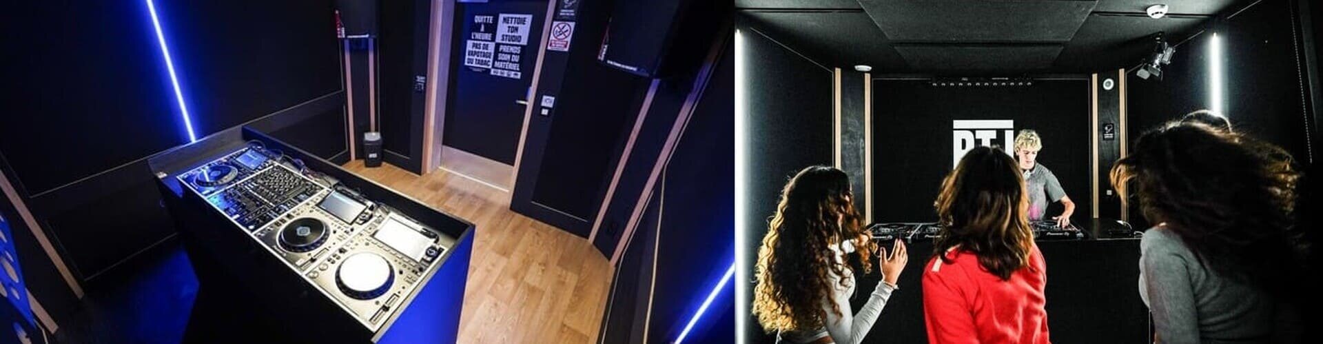 studio dj pro chez Plug The Jack DJ mixant dans un studio DJ avec 3 platines CDJ-3000 et une DJM-V10